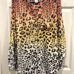 Multiples  Women Leopard Ombre Gradient Button Down Long Sleeve Shirt Top Size L Photo 0
