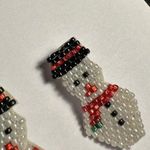 Hand Crafted Clip On Earrings Beaded Snowman Christmas Holiday Hand Made White Photo 2