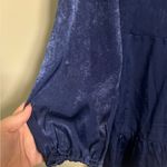 Lulus  So Splendid Navy Blue Satin Long Sleeve Wrap Dress Size Large New Photo 7