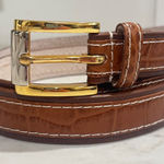 Liz Claiborne Vintage Brown Embossed Leather Belt Gold Silver Buckle Women Large Photo 0