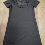 J Crew Solid Black Wool Blend Ruffle Neck Phoebe Shift Dress Short Sleeve Size 4 Photo 0