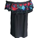 Umgee Black Mexican Embroidered Floral Off The Shoulder/Short Sleeve Blouse Photo 1