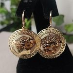 Gold Filled Medusa with Greek Key Design Disc Huggie Hoop Earrings Photo 2