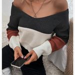 SheIn Sweaters For Women Fall Fashion Off Shoulder Ribbed-knit Casual Sweater Photo 1