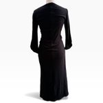 Reformation  Boat Neck Black Ribbed Midi Dress Small Long Sleeve Ruched Slit Photo 7