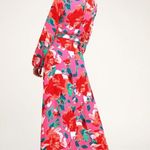 Lulus Carolita Magenta Floral Print Long Sleeve Maxi Dress Size Medium Side Slit Pink Photo 2