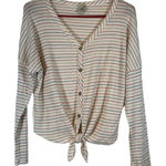 Paper Crane  Stripe Gray Pink Tie Front Knit Button Down Top Size Large EUC #0551 Photo 0