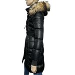 SAM. Women’s XS Black Infinity Fur Trim Hooded Belted 3/4 Length Puffer Jacket Photo 3