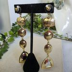 Boutique Statement Long Glam Earrimgs Gold with Smokey Grey Photo 6