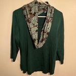 Notations  Crewneck Sweater Green Floral Scarf Attached Photo 1