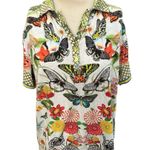 Johnny Was  Happy Wings butterfly floral print polo collared shirt blouse large Photo 0