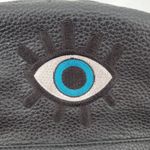 Black Faux Vegan Leather Backpack Applique Heart Lips Eye Flower Kidcore‎ Funky Photo 1