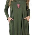 Mittoshop Long sleeve army green swing dress with pockets size small Photo 0