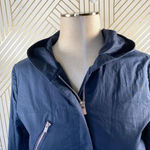Theory  Olia Hooded Belted Jacket‎ in Navy Blue Photo 1