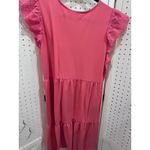 Como vintage Pink Ruffle Eyelet Sleeve Tiered Dress Women's Size L Photo 6