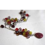 Source Unknown VTG Y-Shaped Silver Tone Link Chain Red/Purple Beaded Drop Pendant 16" Necklace Photo 3