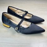 Liz Claiborne  Black Satin Pointed Toe Mary Jane Flats with Gold Heel Memory 8.5 Photo 3