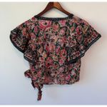 Jennifer Grace Colorful Floral Side-Tie Flutter Sleeve Faux Wrap Top Sz XL NWT Photo 1