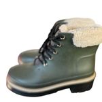 Marc Fisher LTD Women's Green Ankle Snow Boots Fur Trim Lace Photo 9