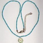 Blue Teal Green Seed Bead Beaded Dainty Flower Pendant Necklace Photo 0