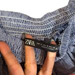 ZARA  Blue Plaid Short Sleeve Cotton Frilly Cold Shoulder Crop Top Women Sz S Photo 7