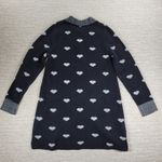 Lisa Todd Sweater Dress Medium Black Gray Heart Print Collared Long Sleeve Knit Photo 6