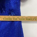 VTG Sassy Doll Bead Silk Dress Padded Shoulder Sequin Y2k Floral Cocktail Party Blue Photo 13