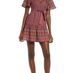Raga Avah Floral Faux Boho Wrap Mini Dress color Wine size LARGE BRAND New Photo 1