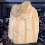 Rabbit Dyed Fur Full Zip Up Hoodie Jacket White Cream Soft Fluffy Size Medium Photo 1