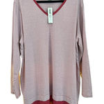 Chico's  Long Sleeve Striped Top size 3 XL Womens Pink V-Neck Woven Hem Shirt NWT Photo 0