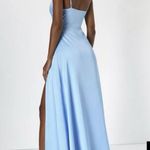 Lulus  Invitation Satin Cowl‎ Neck Maxi Dress Blue Sz M NWT Photo 2