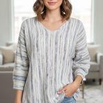 Chico's  Blue and Cream Knit Top Photo 0