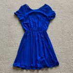 Willa  Blue Fit & Flare Dress Mini Elastic Waist Strappy Back Short Sleeve Medium Photo 1