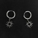 Titanium Steel Sun Dangle Drop Earrings for Men Women,Punk Hip Hop Earrings Silver Photo 2
