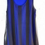 Hem & Thread  S Royal Blue and Black Striped Mesh Overlay Tank Top Photo 0