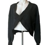 POL Reversible Vintage Black Wash Oversize V-Cut Out Rib Band Sweatshirt, Sz L Photo 5