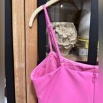 Likely Amica Tiered Ruffle Hem Mini cocktail dress Barbie Pink Sugar square neck Photo 4