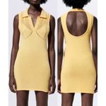 ZARA  Perforated Chenille Collared Polo Mini Dress Yellow Sleeveless Knit Bodycon Photo 2
