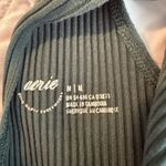 Aerie Rebel Tie One-Shoulder Ribbed Crop Tank Top Dark Green Knit Size Medium Photo 2