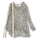 Tempo Paris  Taupe Crochet Tunic Top M Boho Sheer Lace Knit Long‎ Sleeve Photo 3