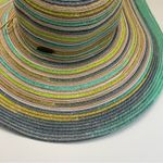 Panama Jack Hat Sun Straw Paper Wide Brim Beach Travel Striped Green Yellow Grey Photo 3