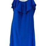 Britt Ryan 100% Silk Saphire Blue Mini Shift Dress Ruffle Top Spaghetti Strap XS Photo 0
