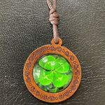 Four Leaf Clover Necklace Green With Brown Cord New Photo 0