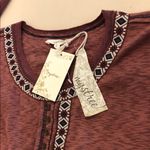 Mystree  Maroon Geometric Trim Top long sleeve pullover minimalist Boho Y2K Photo 3
