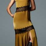 ZARA Gold Satin & Black Lace Asymmetric Midi Slip Dress XS Photo 0