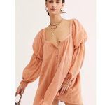 Free People  So Fresh Tunic Oversized Top Puff Sleeve Button Down Dress Sz M NEW Photo 0
