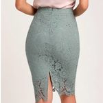 NWT Lulus Womens L Sage Green Lace Pencil Skirt Knee Length Bodycon Career Blue Size L Photo 1