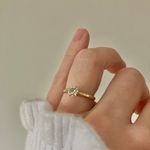 Gold Solitaire Simple Elegant Femme Ring “Gretha” Promise Engagement Fashion Jewelry Photo 1