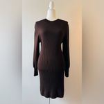 Banana Republic  Puff Sleeve Ribbed Sweater Midi Dress Chocolate Brown Size M P Photo 2