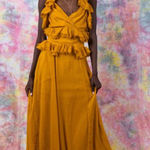 ASOS  Ruffle Sunset Flutter Maxi Golden Yellow Tie Back Chiffon Dress Whimsical 8 Photo 0